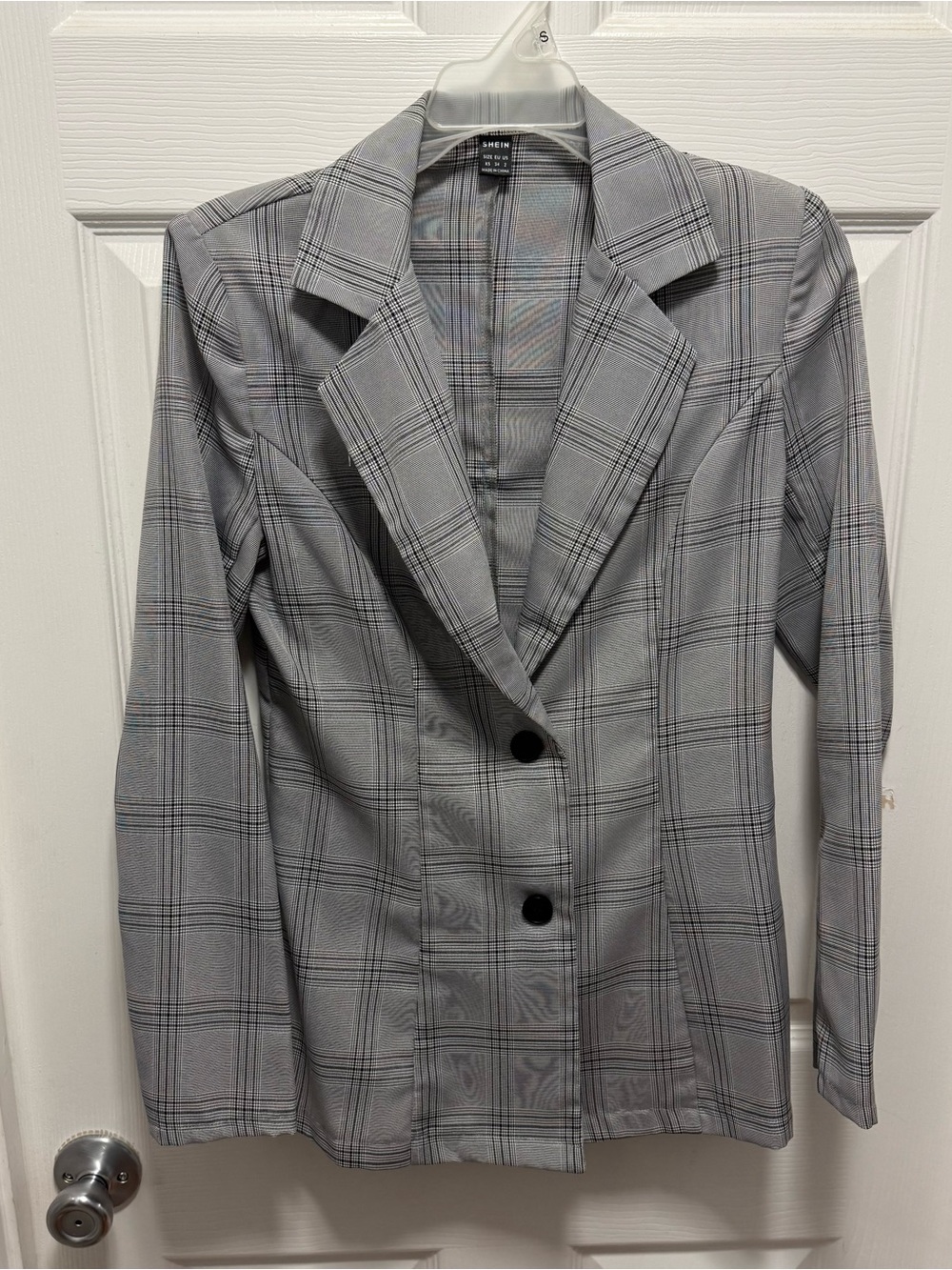 SHEIN Gray Plaid Notch Lapel Blazer